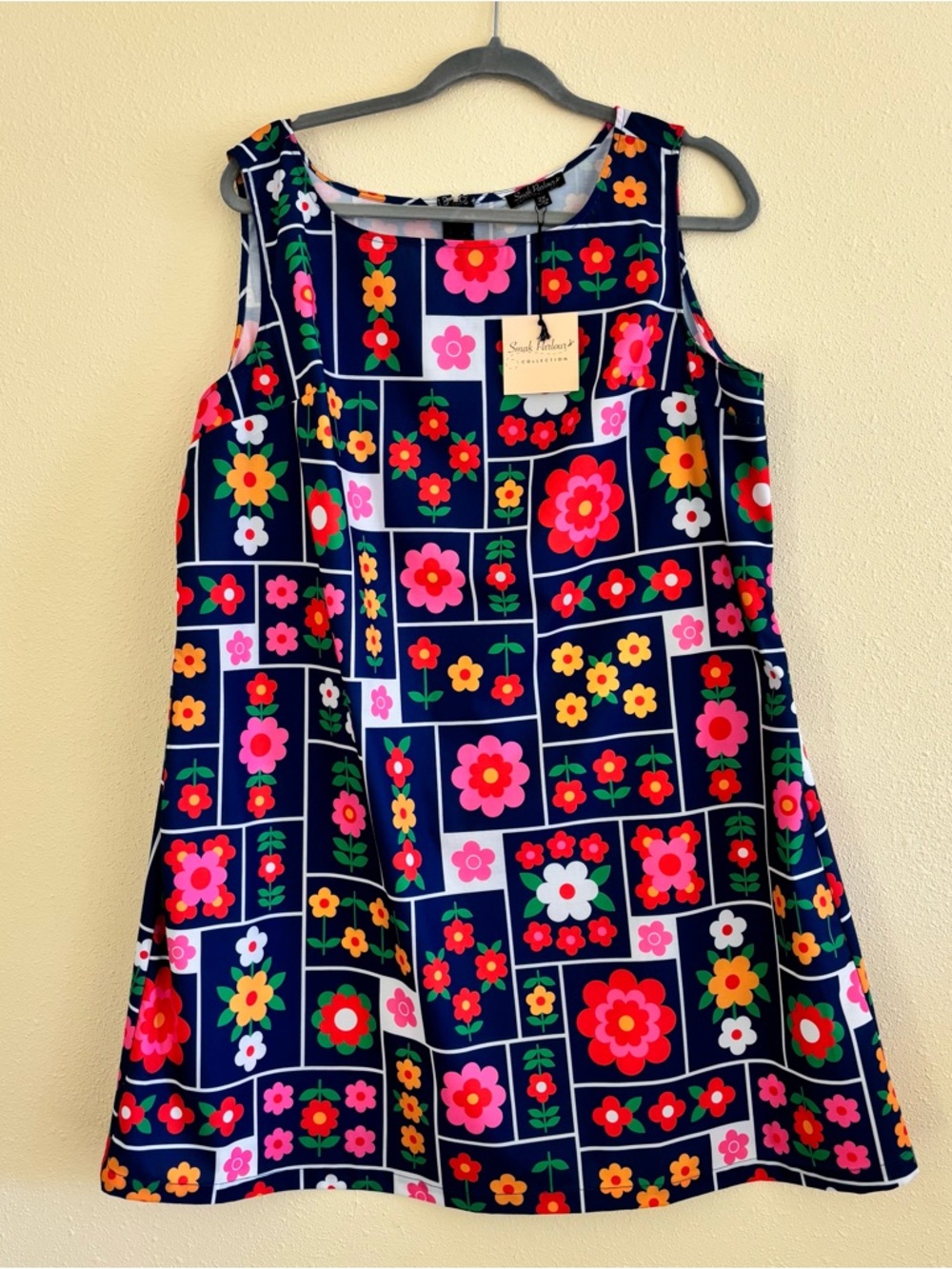 Navy Floral Mini Dress with Bright Multicolor Blooms